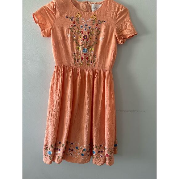 Clad And Cloth Dress Women’s XS Fit and Flare Embroidered Floral Peach Spring - Picture 1 of 10